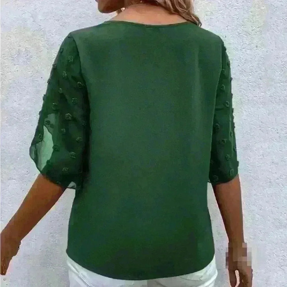 Hunter green  textured sleeved top sz L - Picture 2 of 5